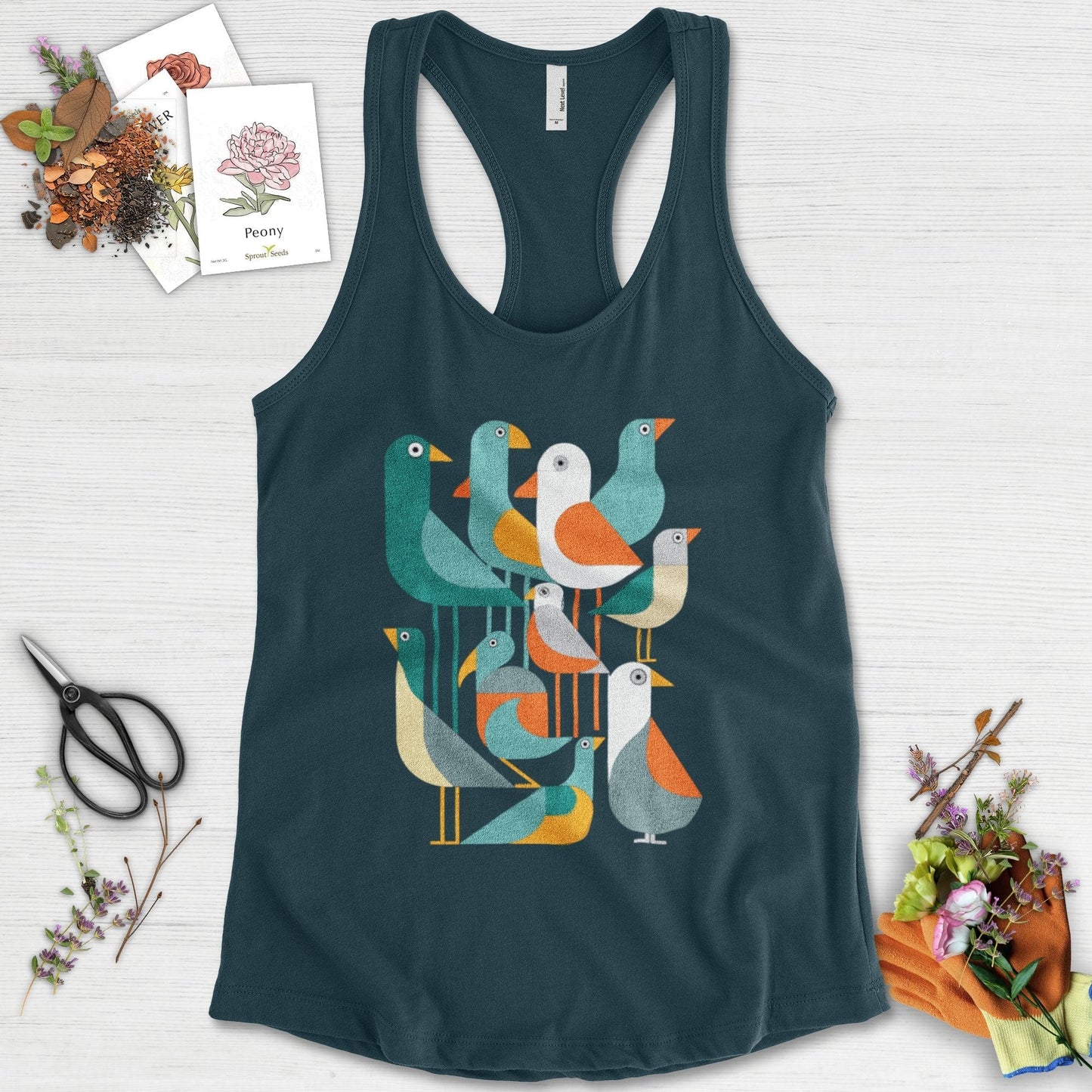 Vibrant Birds Garden Racerback