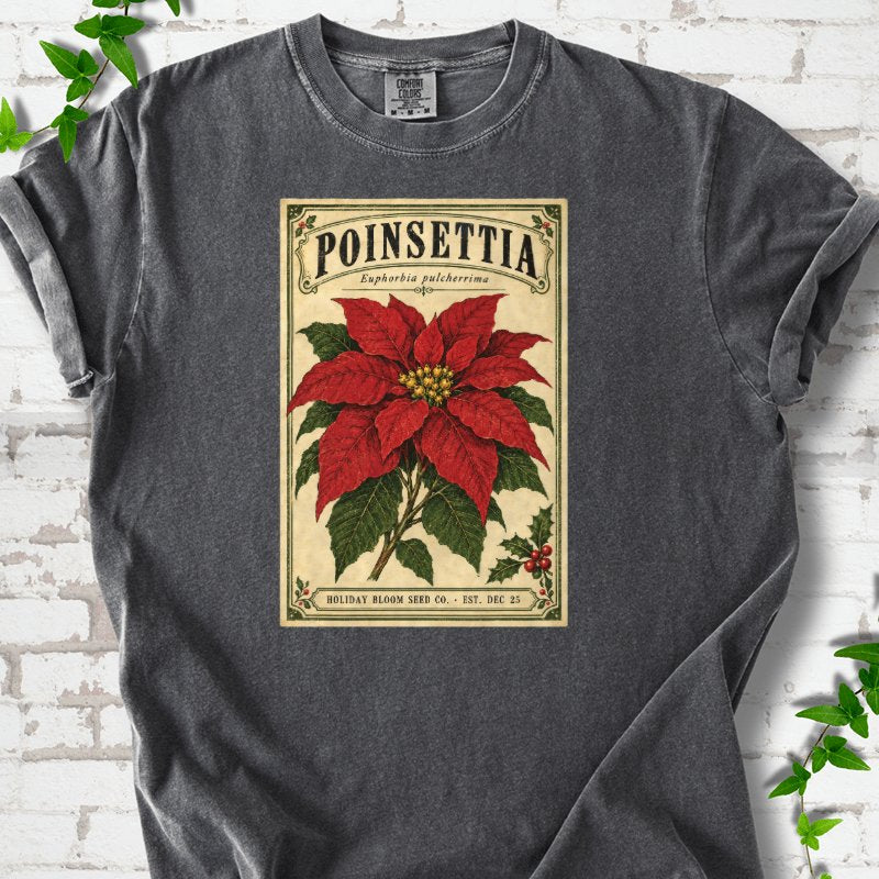 Vintage Poinsettia Seed Packet T-Shirt in Pepper – PlotlyGarden