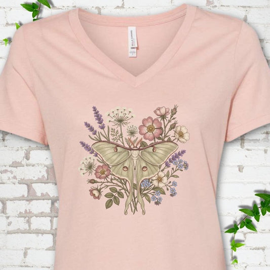 Wildflower Luna Moth V-Neck T-Shirt