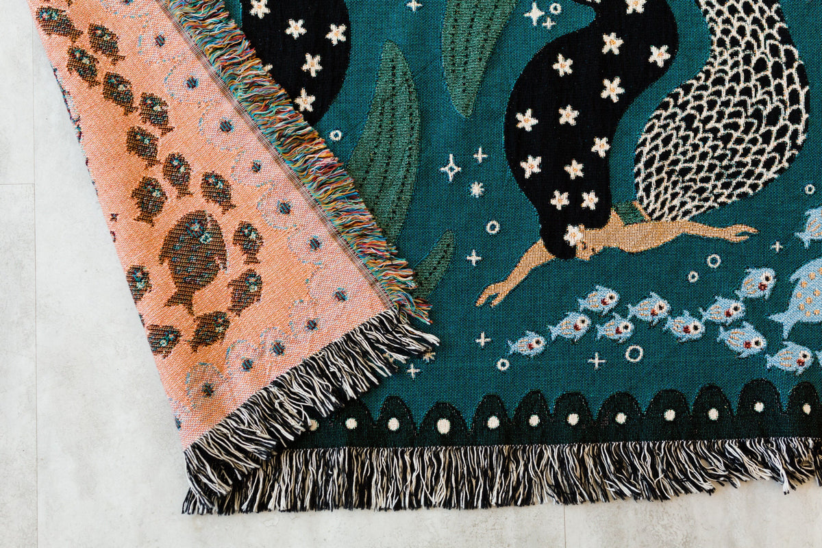 Ocean Mermaid Cotton Woven Blanket