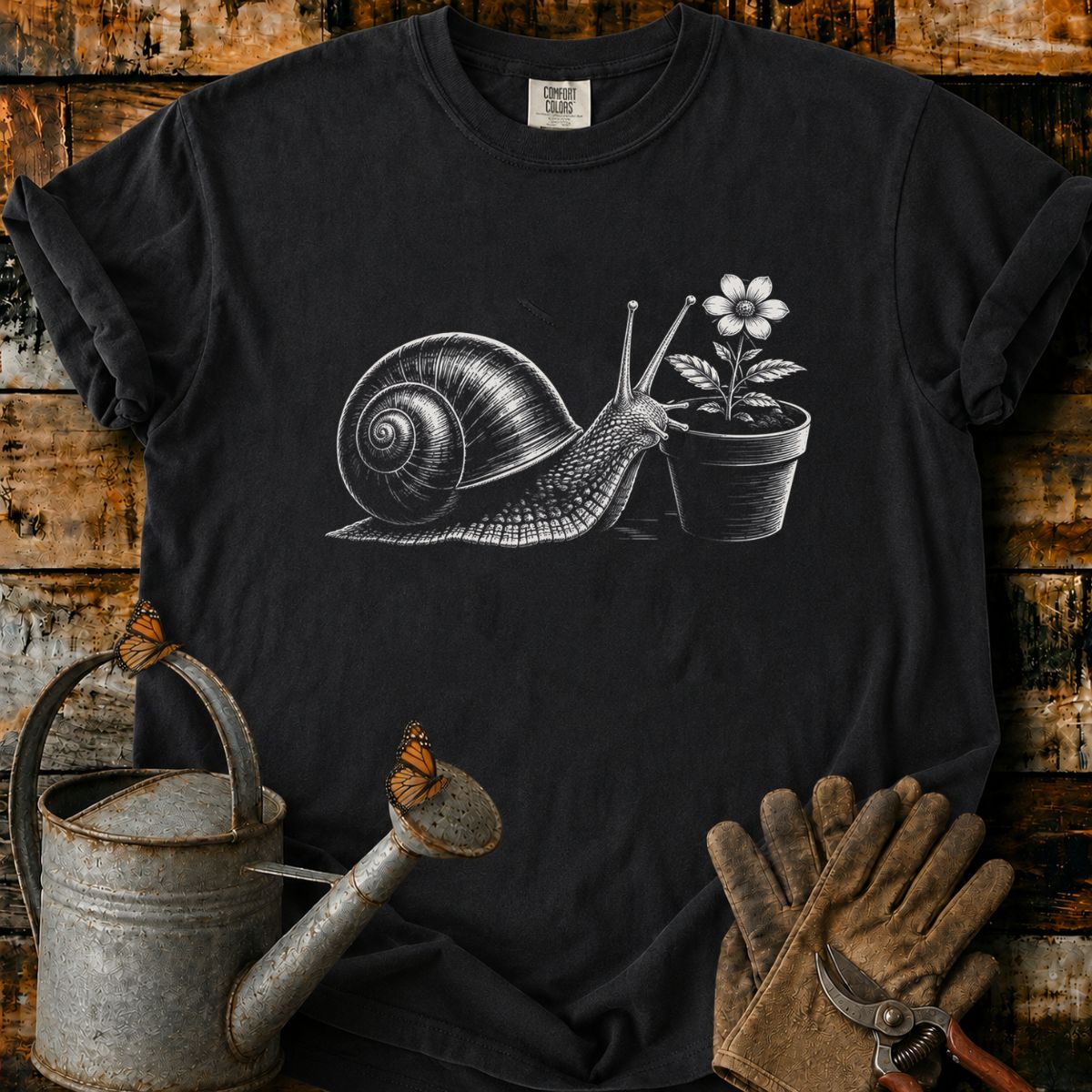 A Snail With Flower Pot Art T-Shirt