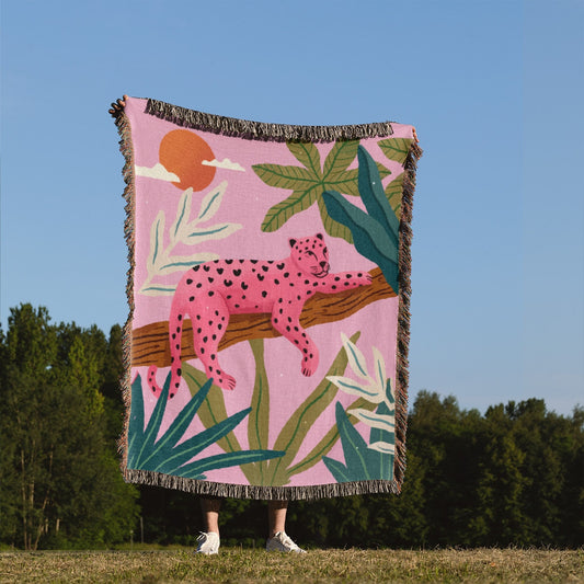 Pink Leopard Woven Blanket