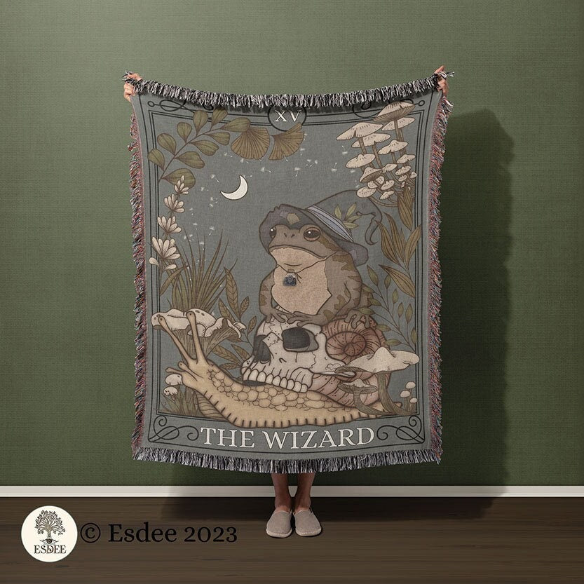 Tarot Wizard Toad Woven Blanket