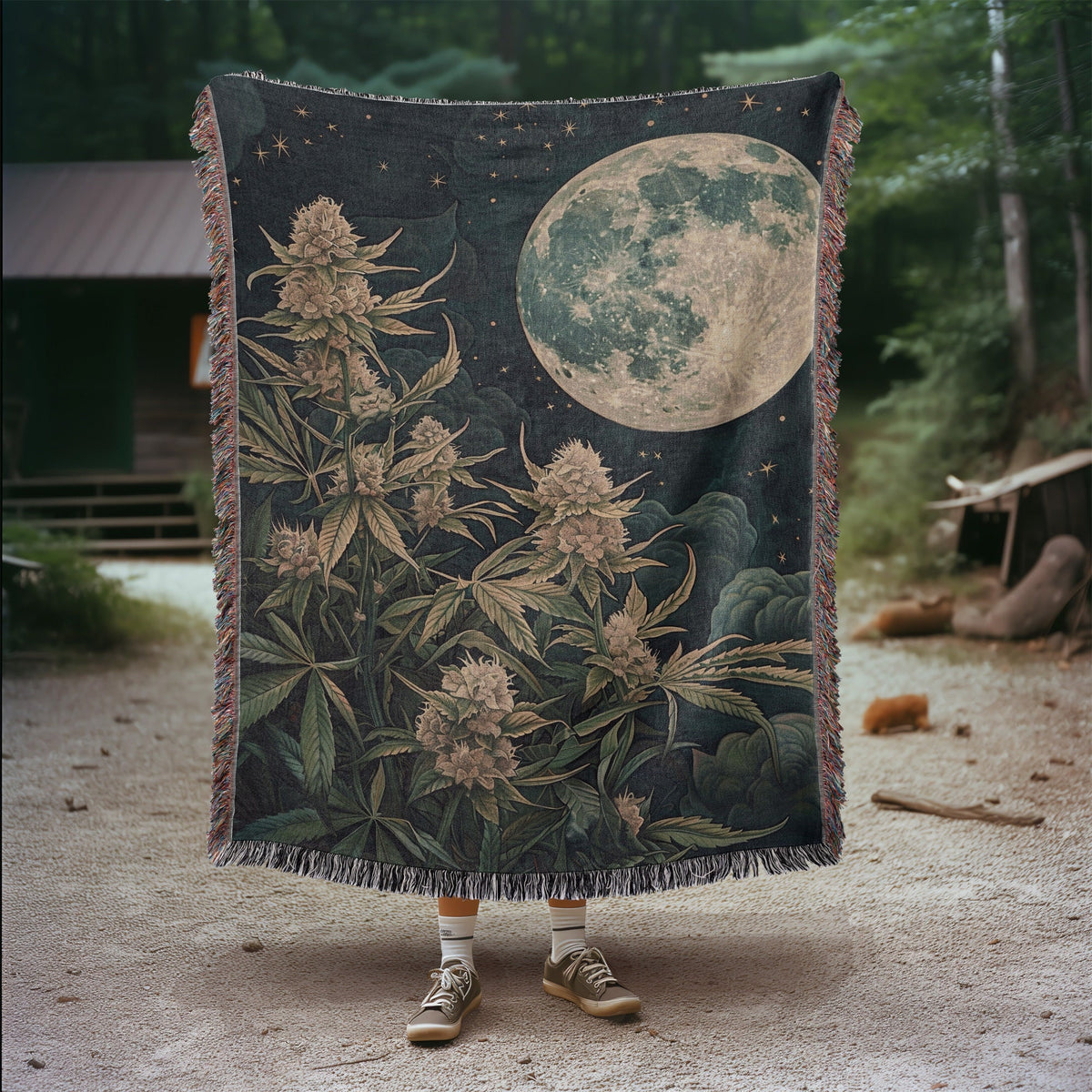 Cannabis Moon Woven Blanket