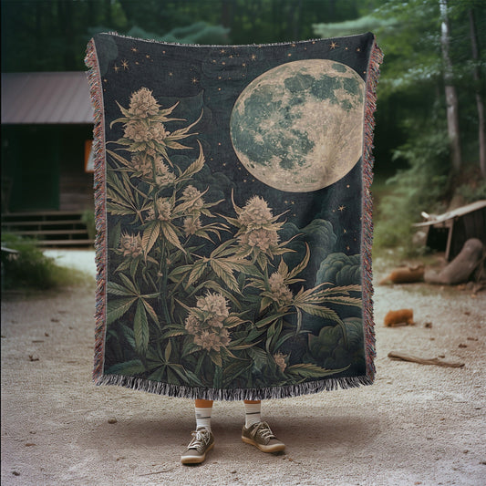 Cannabis Moon Woven Blanket