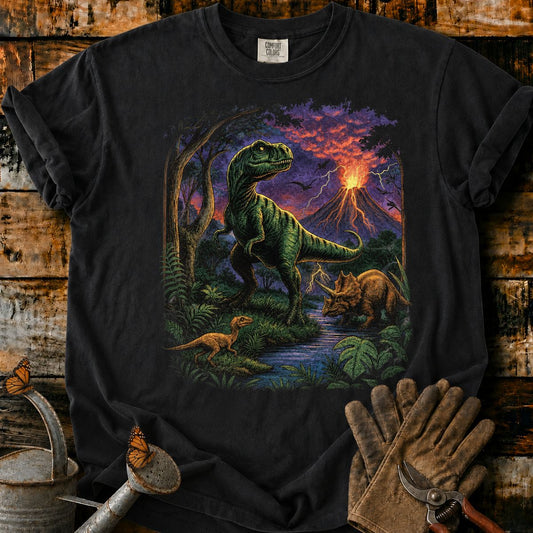 Volcanic Dawn_ Dinosaurs in the Storm T-Shirt