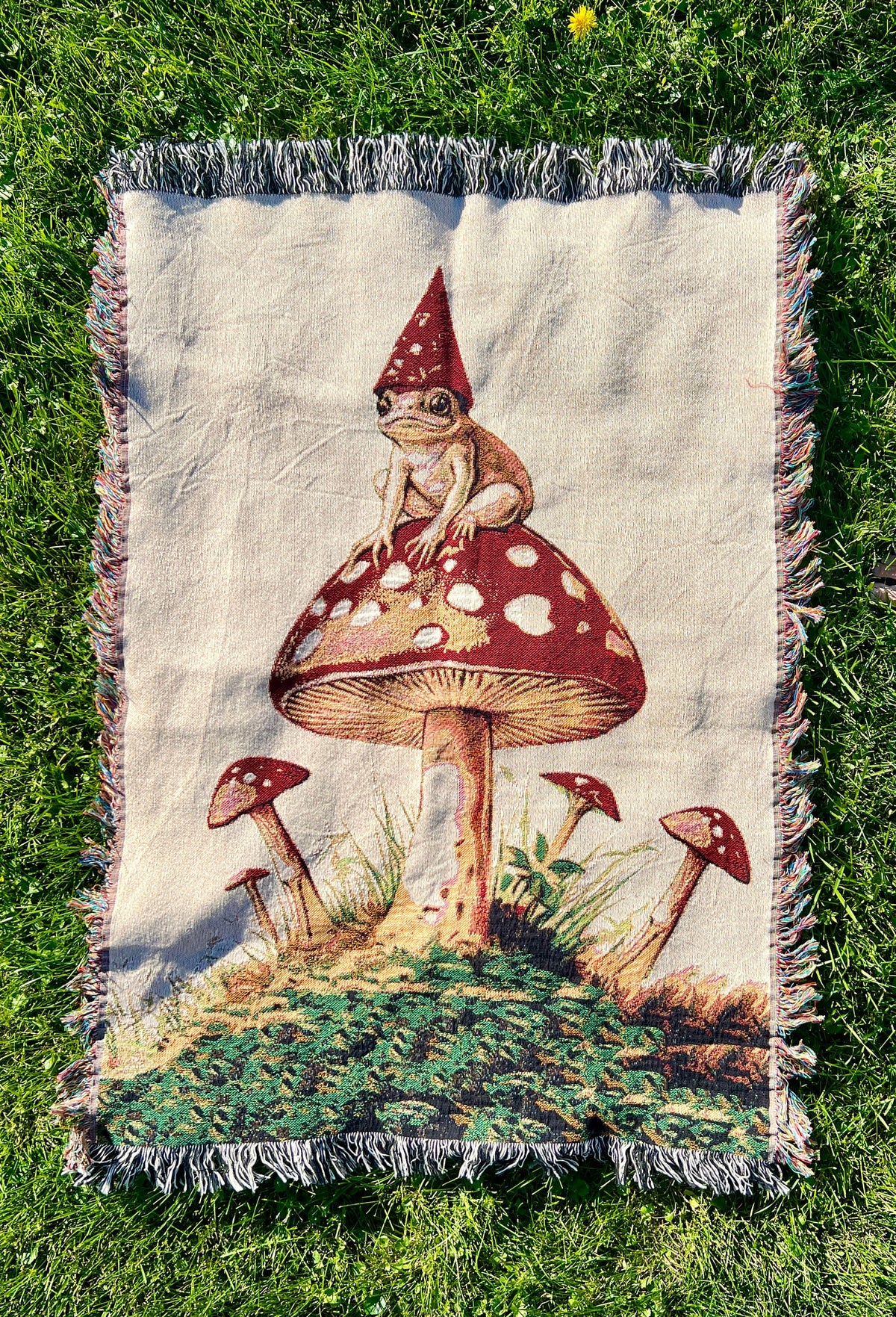 Toad Mushroom Gnome Woven Blanket