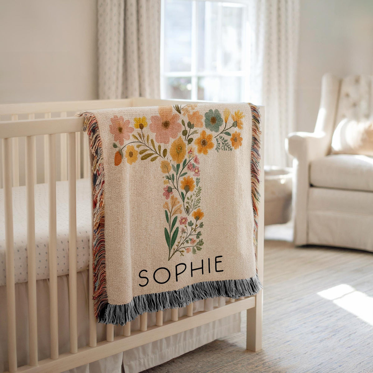 Personalized Floral Cross Blanket