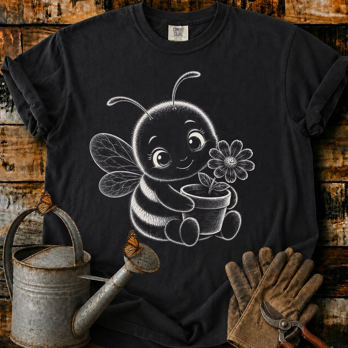 Bee With Flower Pot Art T-Shirt