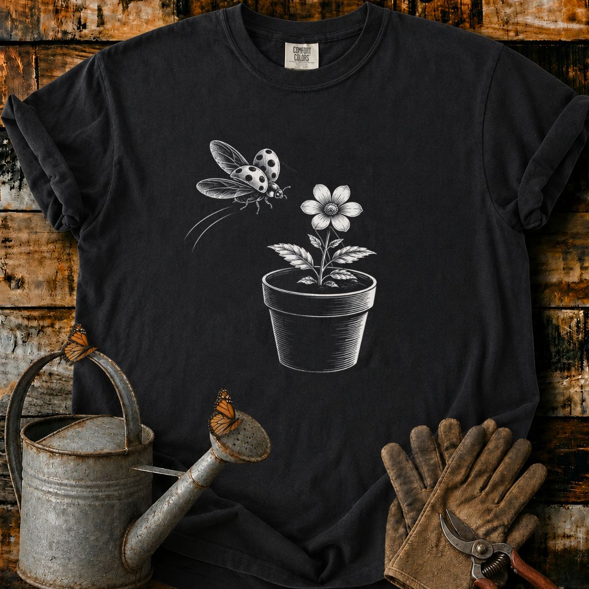 Ladybug With Flower Pot Art T-Shirt