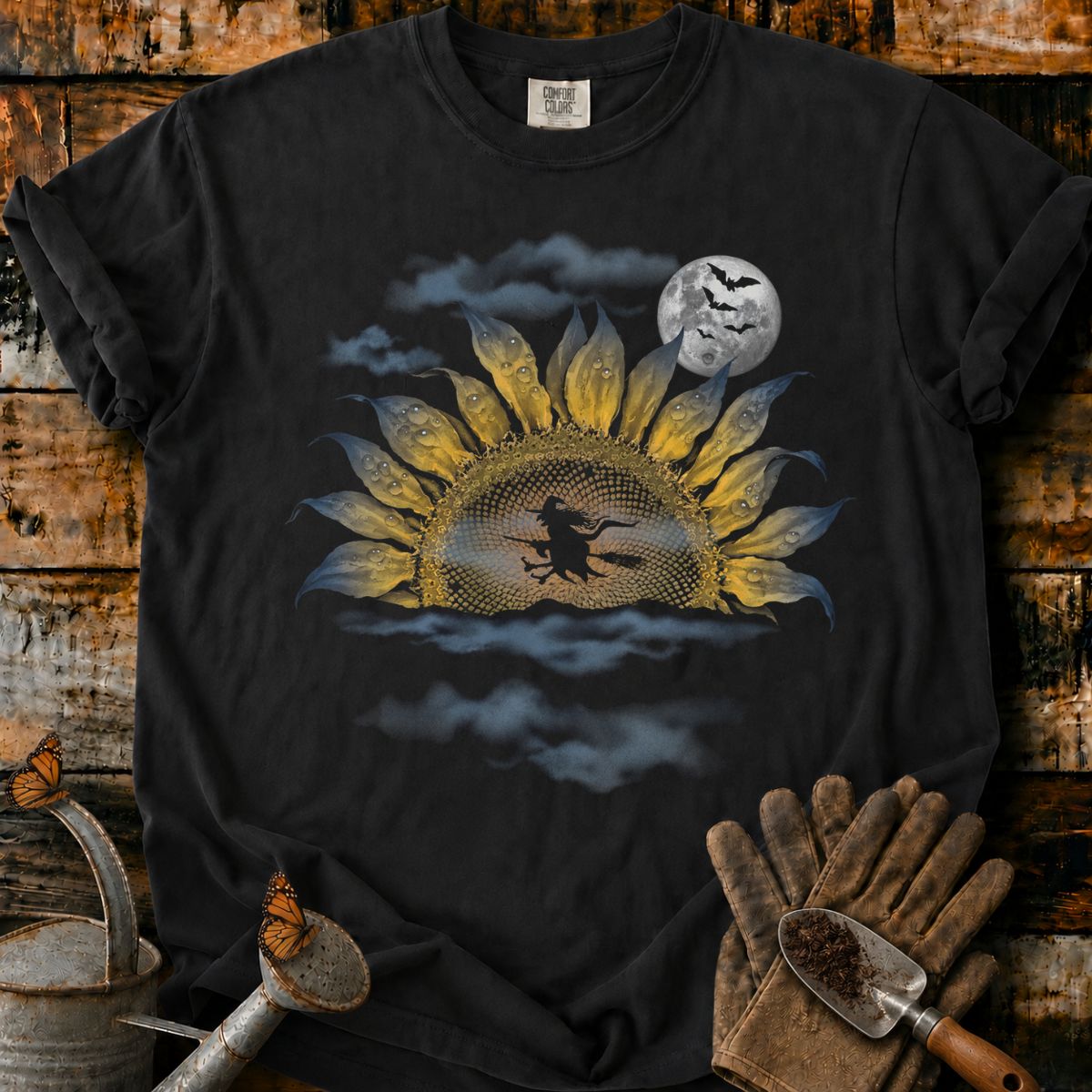Moonlit Witch Over Eerie Sunflower T-Shirt