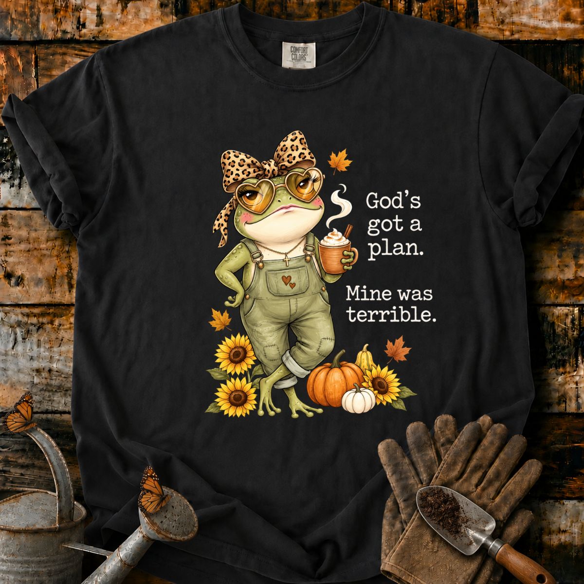 Sassy Autumn Frog with Coffee and Wisdom T-Shirt