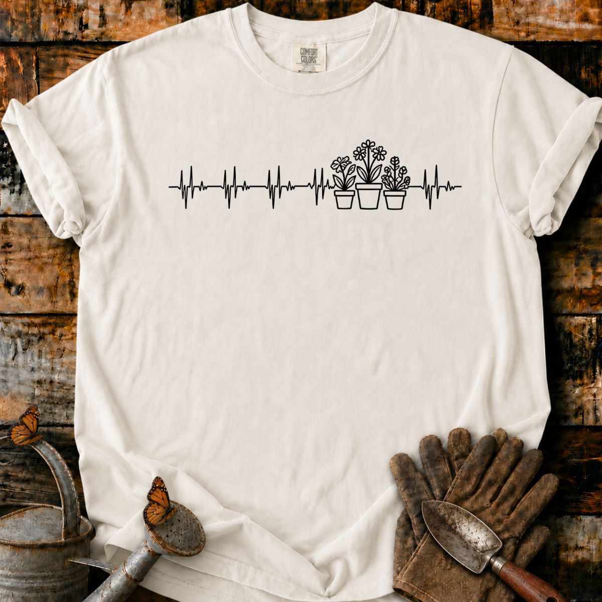 Heartbeat Garden Line Art T-Shirt