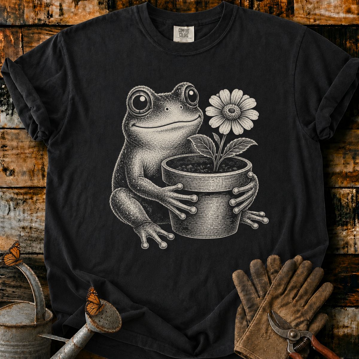 Frog With Flower Pot Art V4 T-Shirt