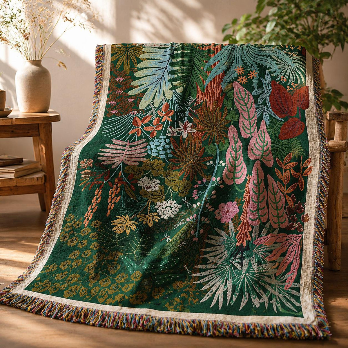 Colorful Botanical Woven Blanket