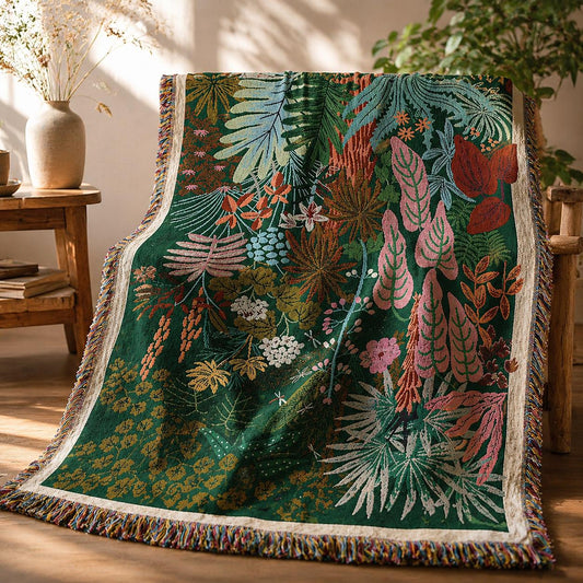 Colorful Botanical Woven Blanket