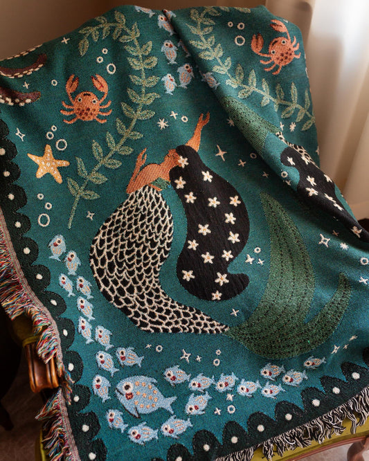 Ocean Mermaid Cotton Woven Blanket