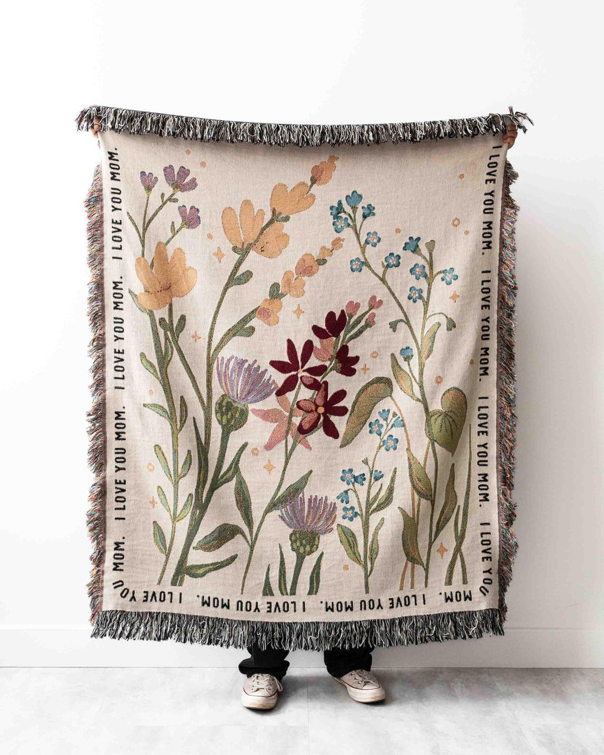 Personalized I Love You Mom Woven Blanket