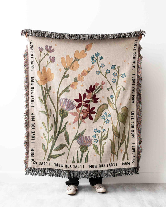 Personalized I Love You Mom Woven Blanket