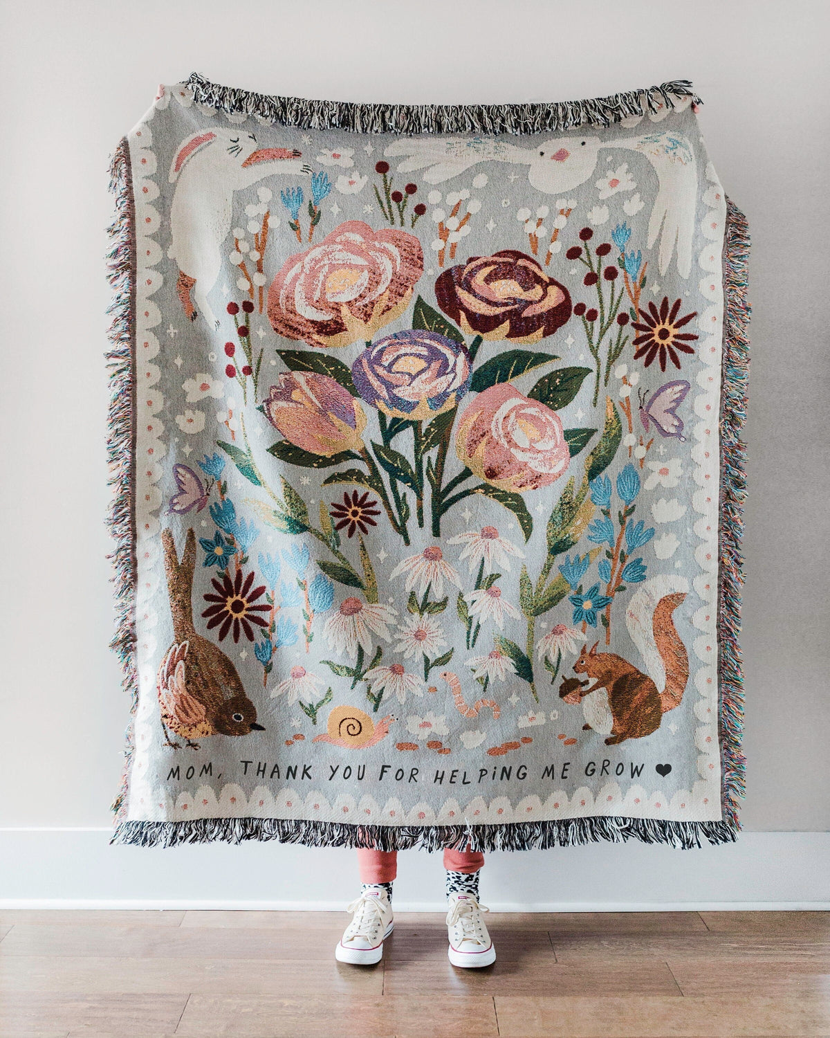 Mom Thank You Floral Woven Blanket