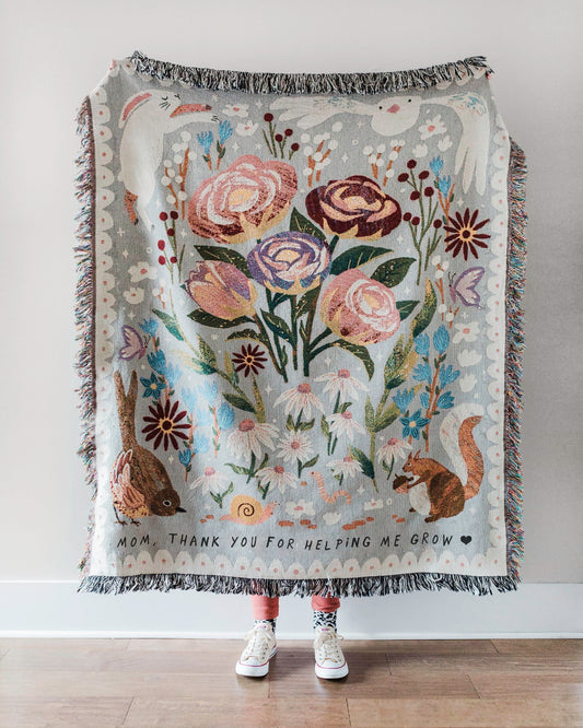 Mom Thank You Floral Woven Blanket