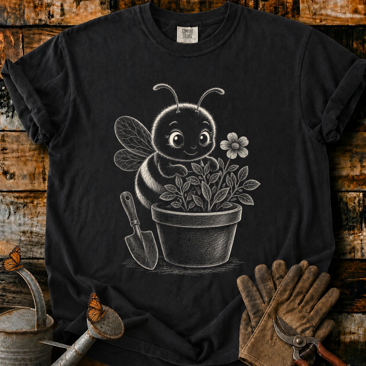 Bee With Flower Pot Art V2 T-Shirt