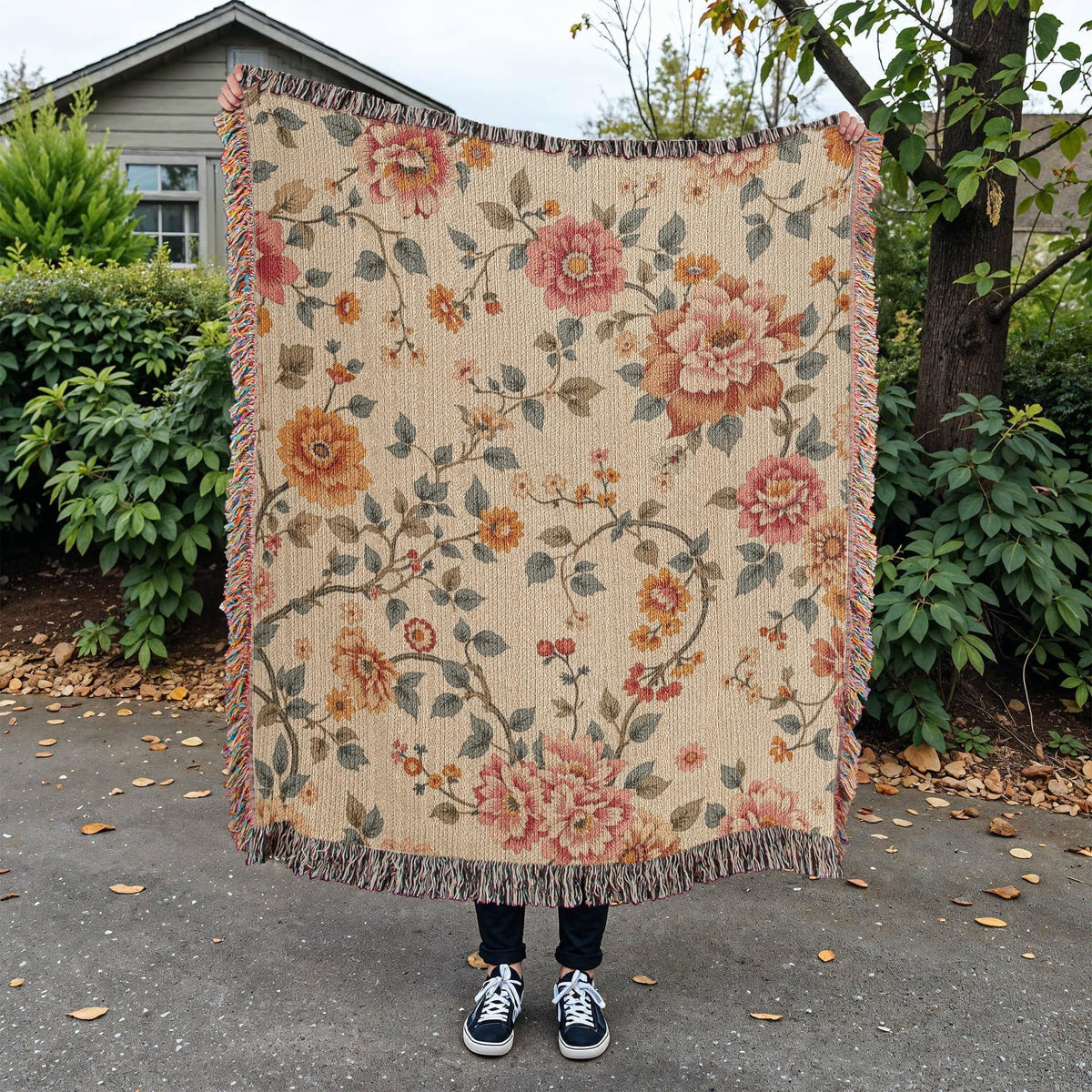 Vintage Chintz Floral Woven Blanket
