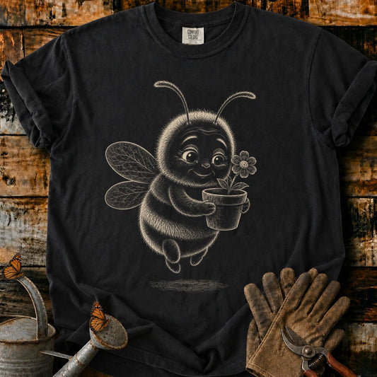 Bee With Flower Pot Art T-Shirt