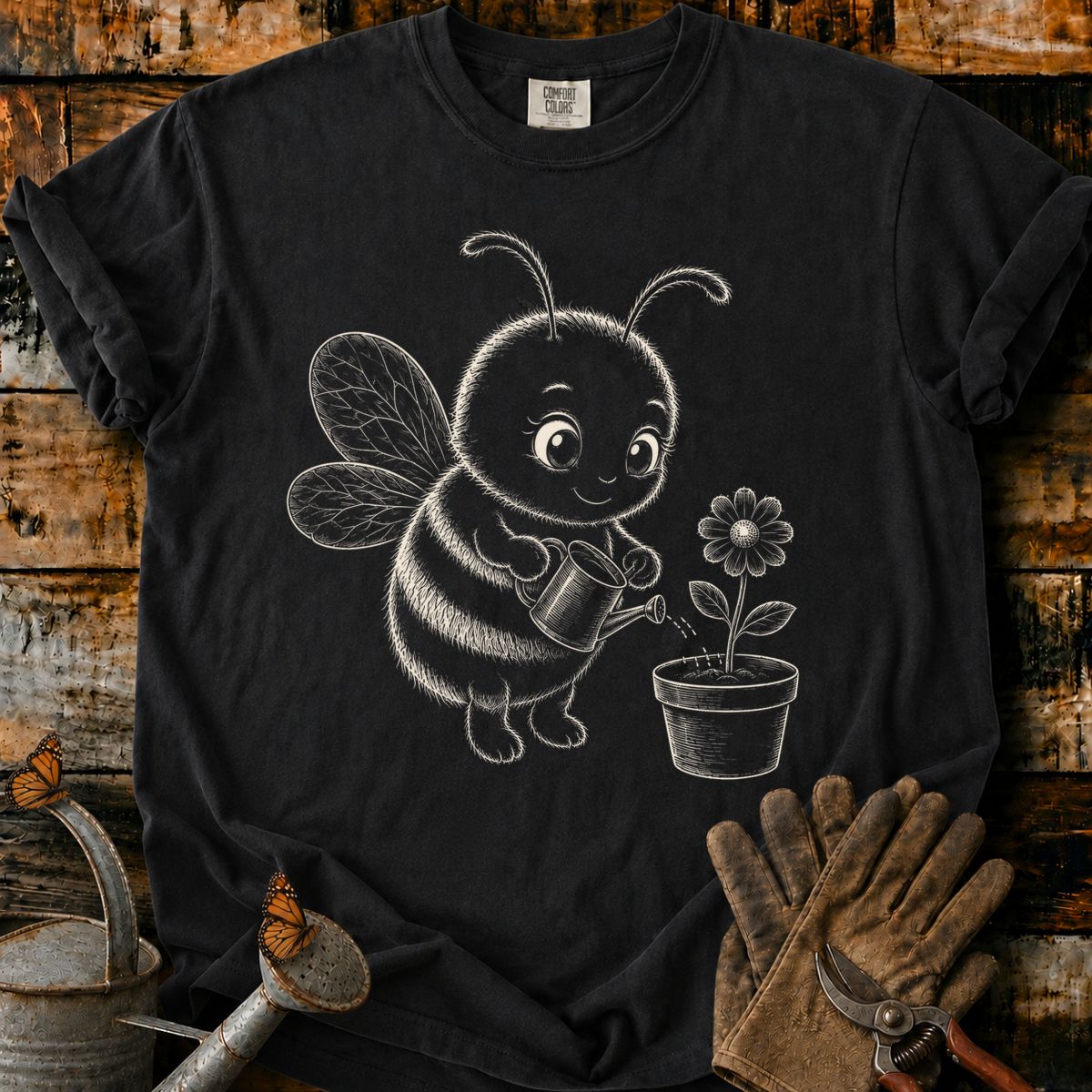 Bee With Flower Pot Art V3 T-Shirt