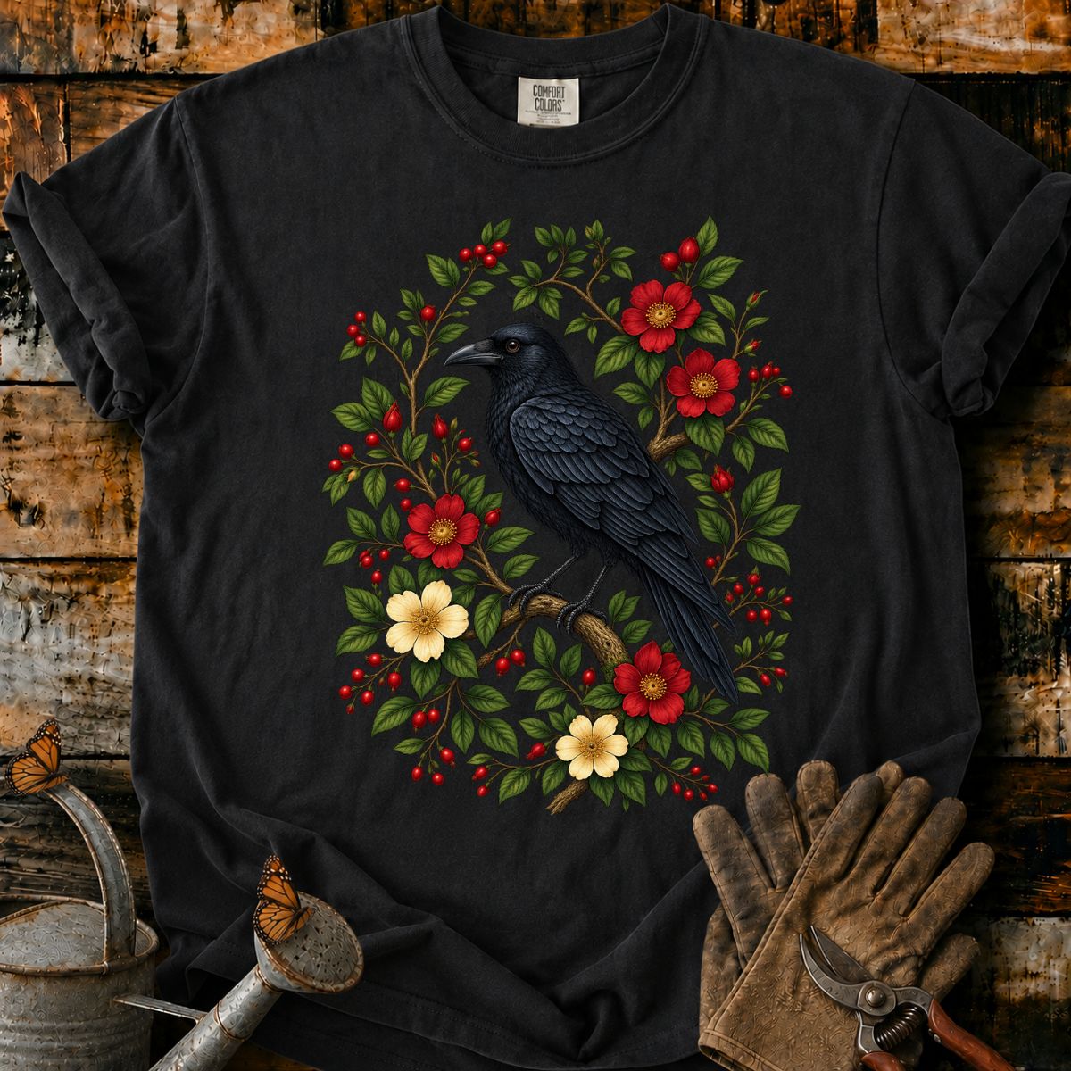 Raven in a Red Berry Wreath T-Shirt