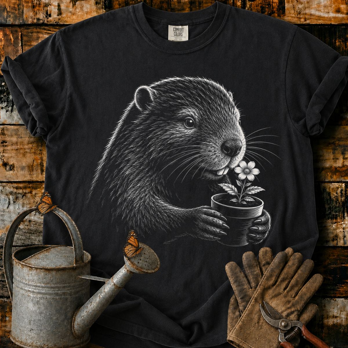 Castor With Flower Pot Art T-Shirt
