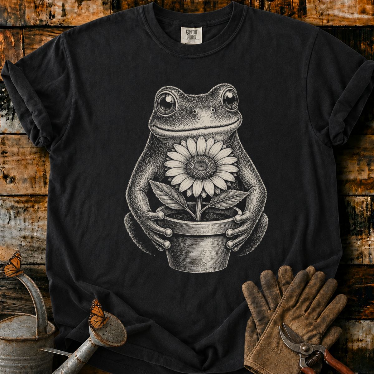 Frog With Flower Pot Art V1 T-Shirt
