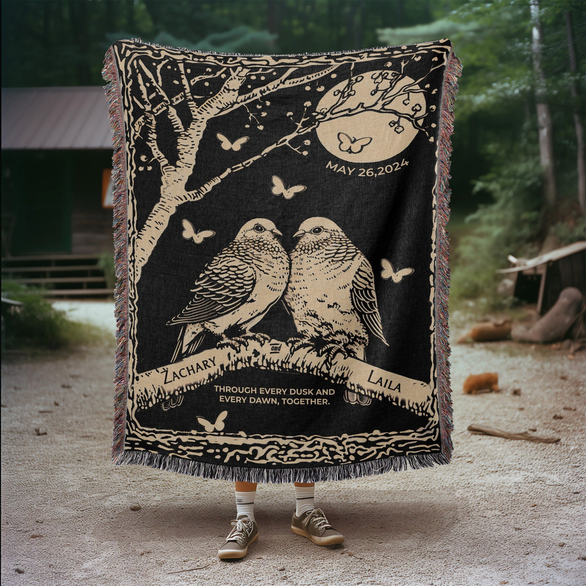 Personalized Lovebirds Woven Blanket