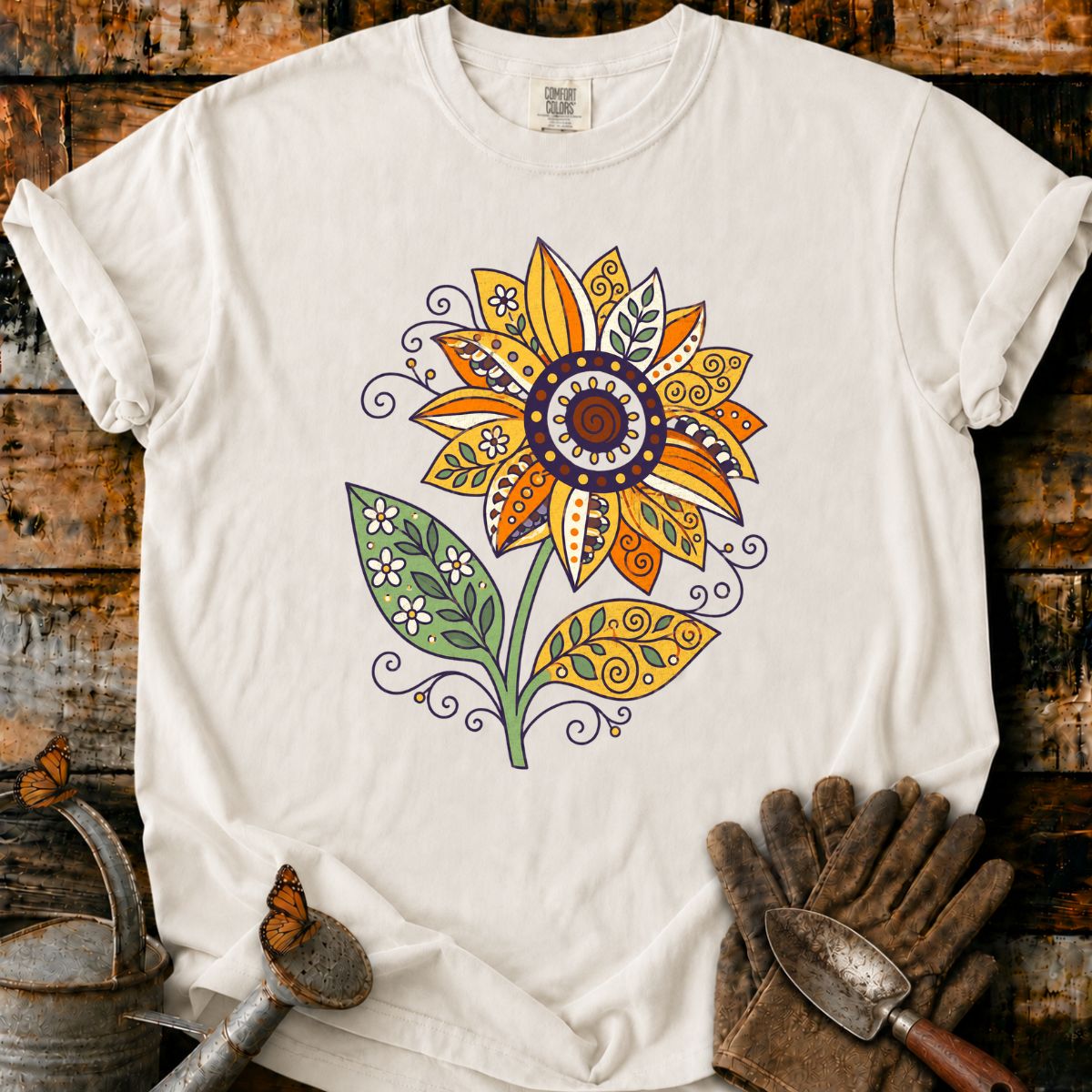 Ornate Sunflower on Lavender Fabric T-Shirt