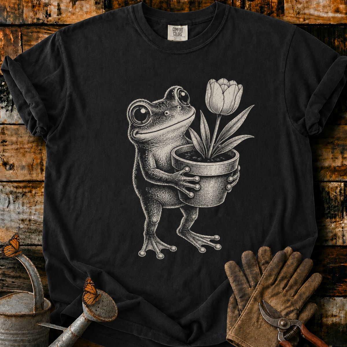 Frog With Flower Pot Art V2 T-Shirt
