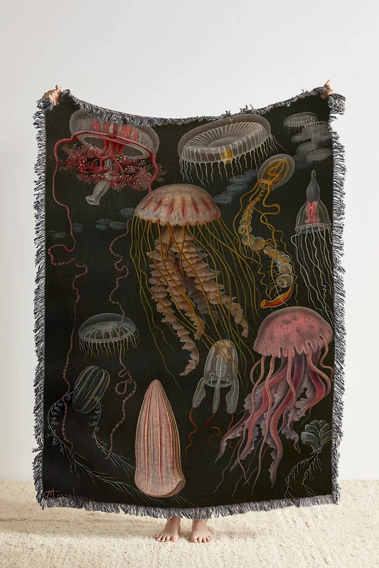 Vintage Jellyfish Woven Blanket