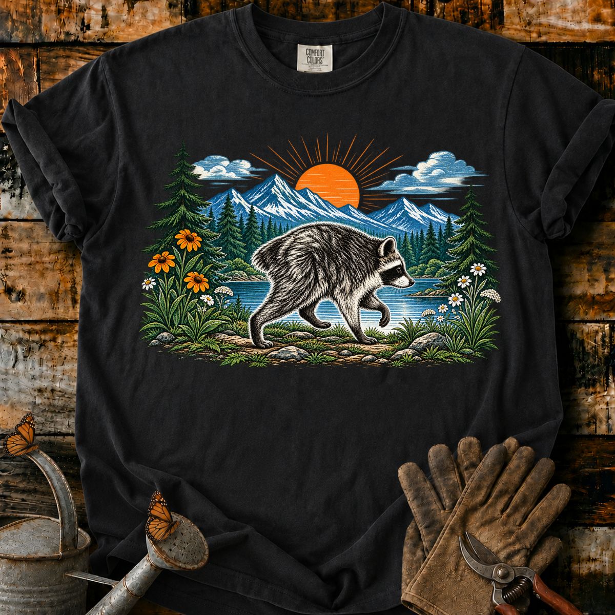 Raccoon Beneath the Mountain Sun T-Shirt