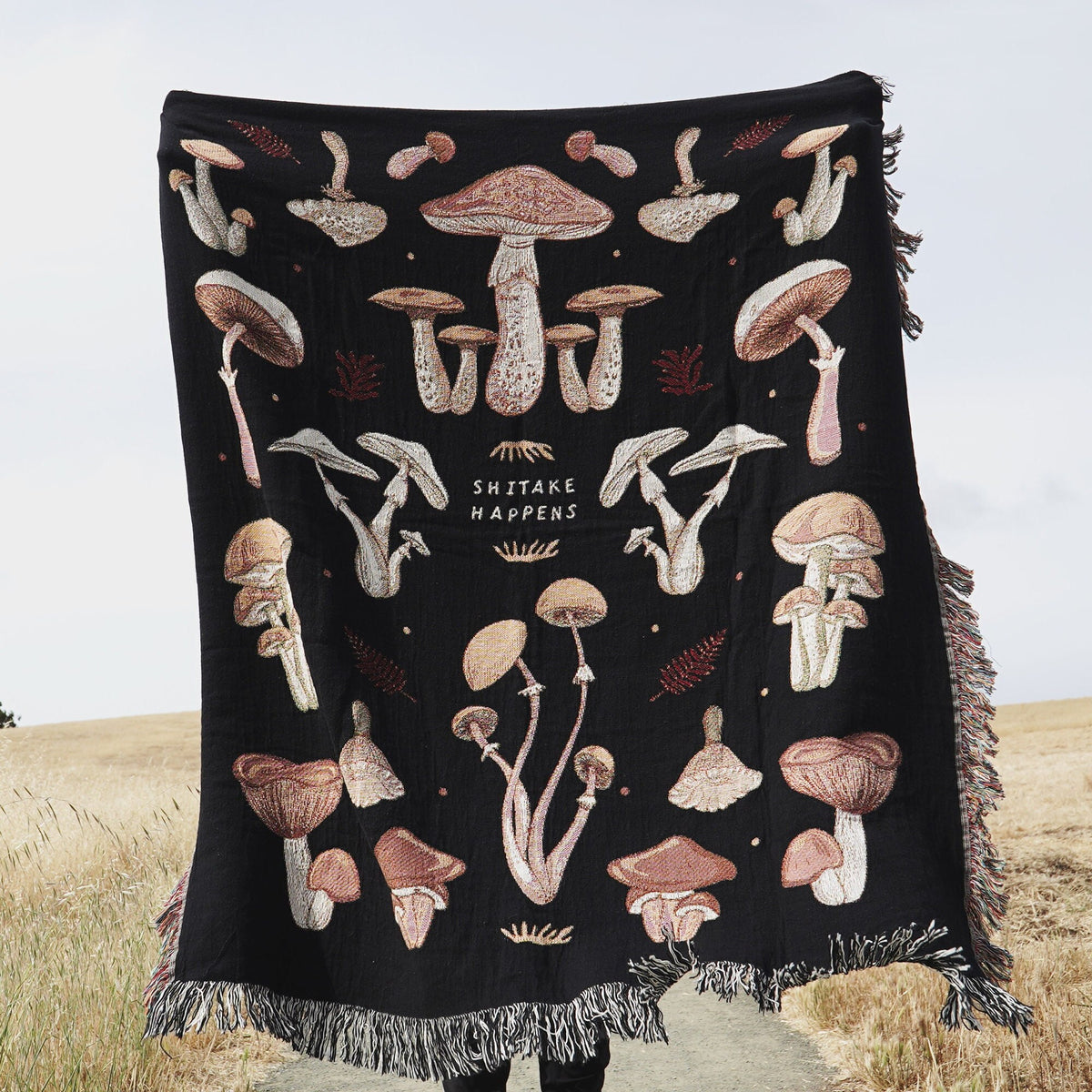 Shitake Happens Mushroom Woven Blanket