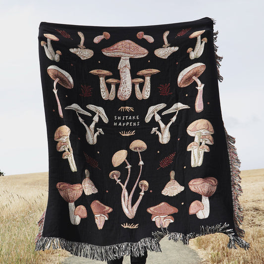 Shitake Happens Mushroom Woven Blanket