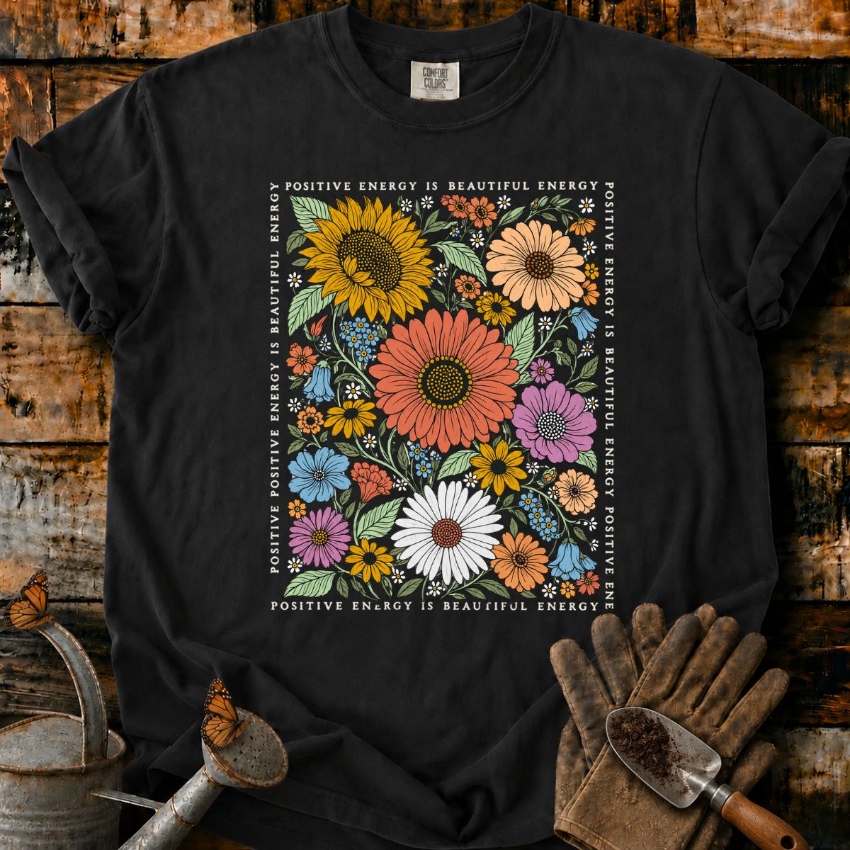 Cascading Retro Wildflower Energy Border T-Shirt