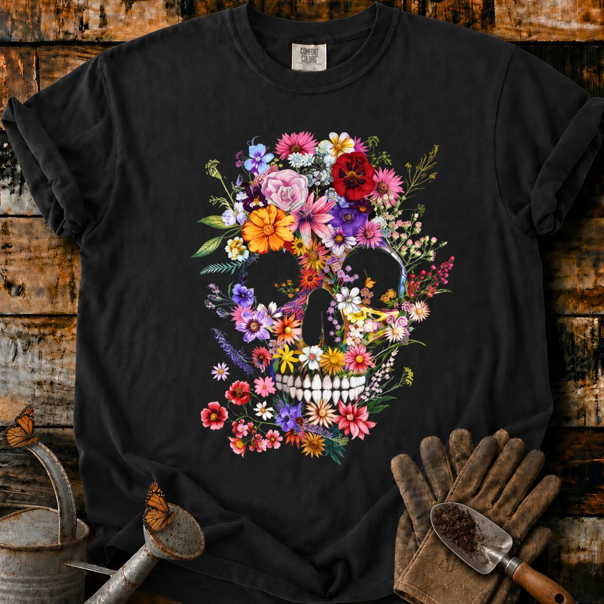 Vibrant Floral Skull T-Shirt