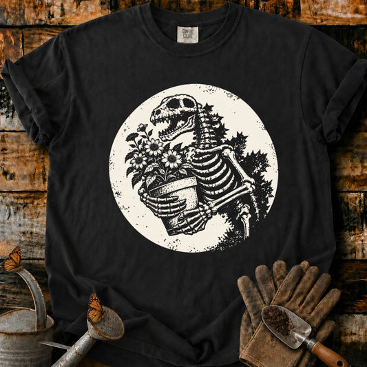 Roaring Skeleton Nurtures a Blooming Pot T-Shirt