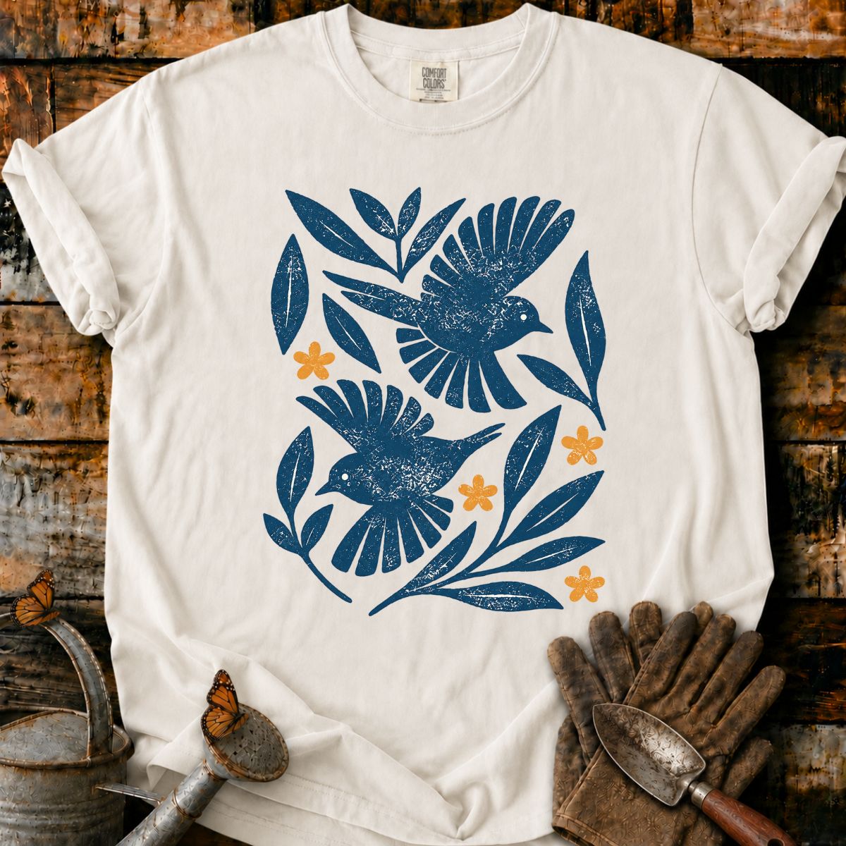 Vintage Birds and Botanical Wreath T-Shirt