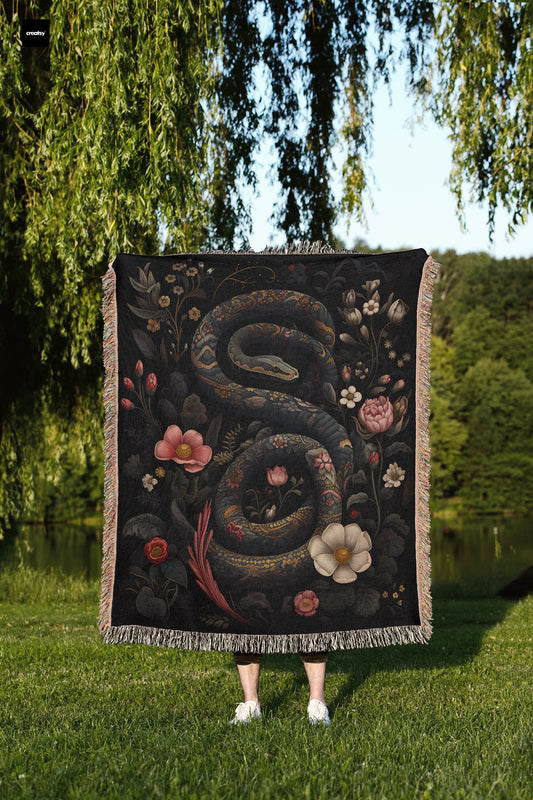 Gothic Snake Floral Woven Blanket