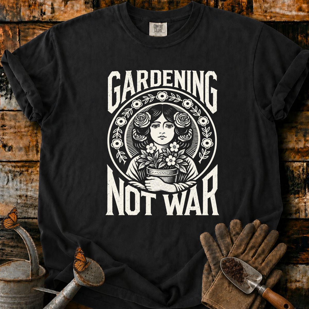 Gardening Not War Floral T-Shirt