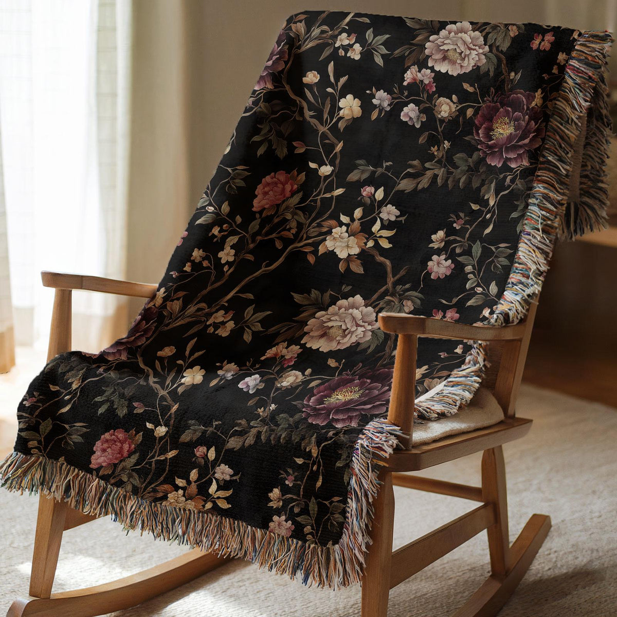 Chinoiserie Peony Woven Blanket
