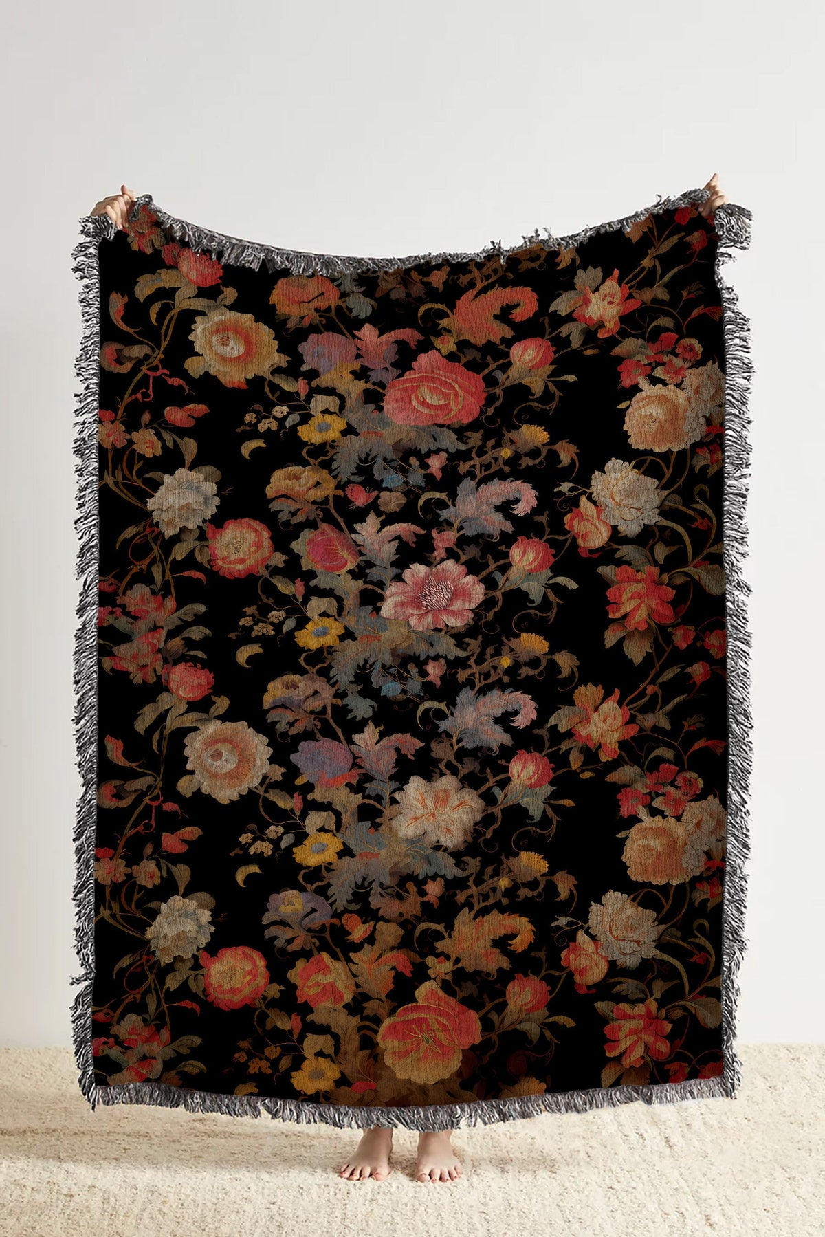 Vintage Floral Woven Blanket