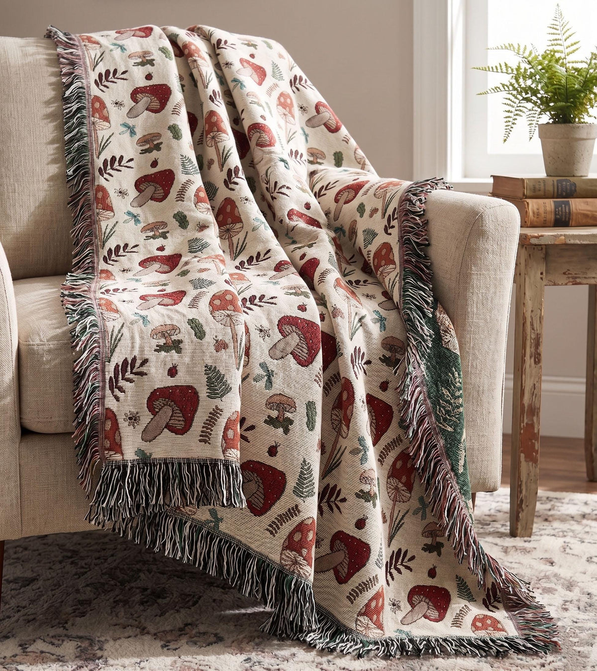 Mushroom Pattern Woven Blanket