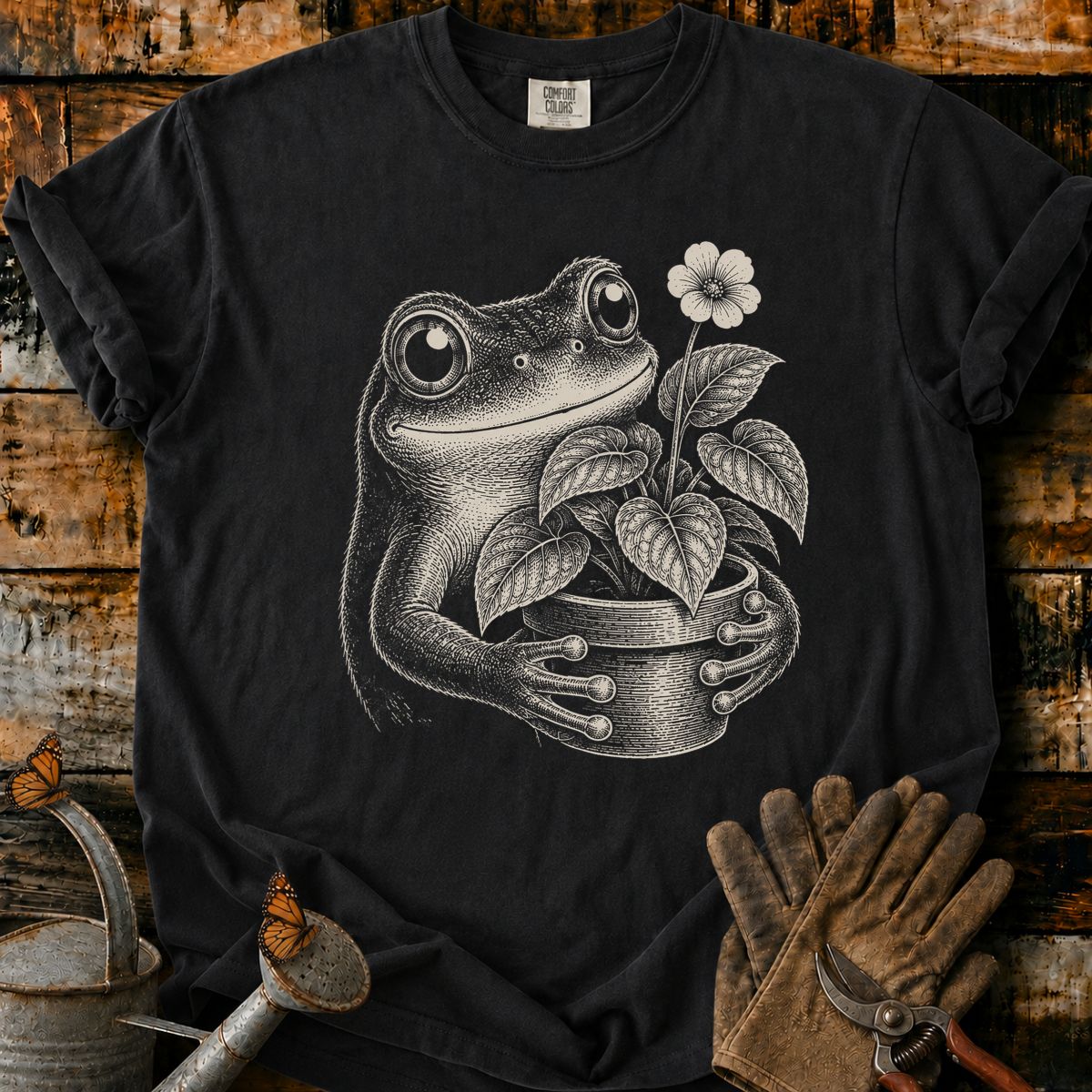 Frog With Flower Pot Art V5 T-Shirt