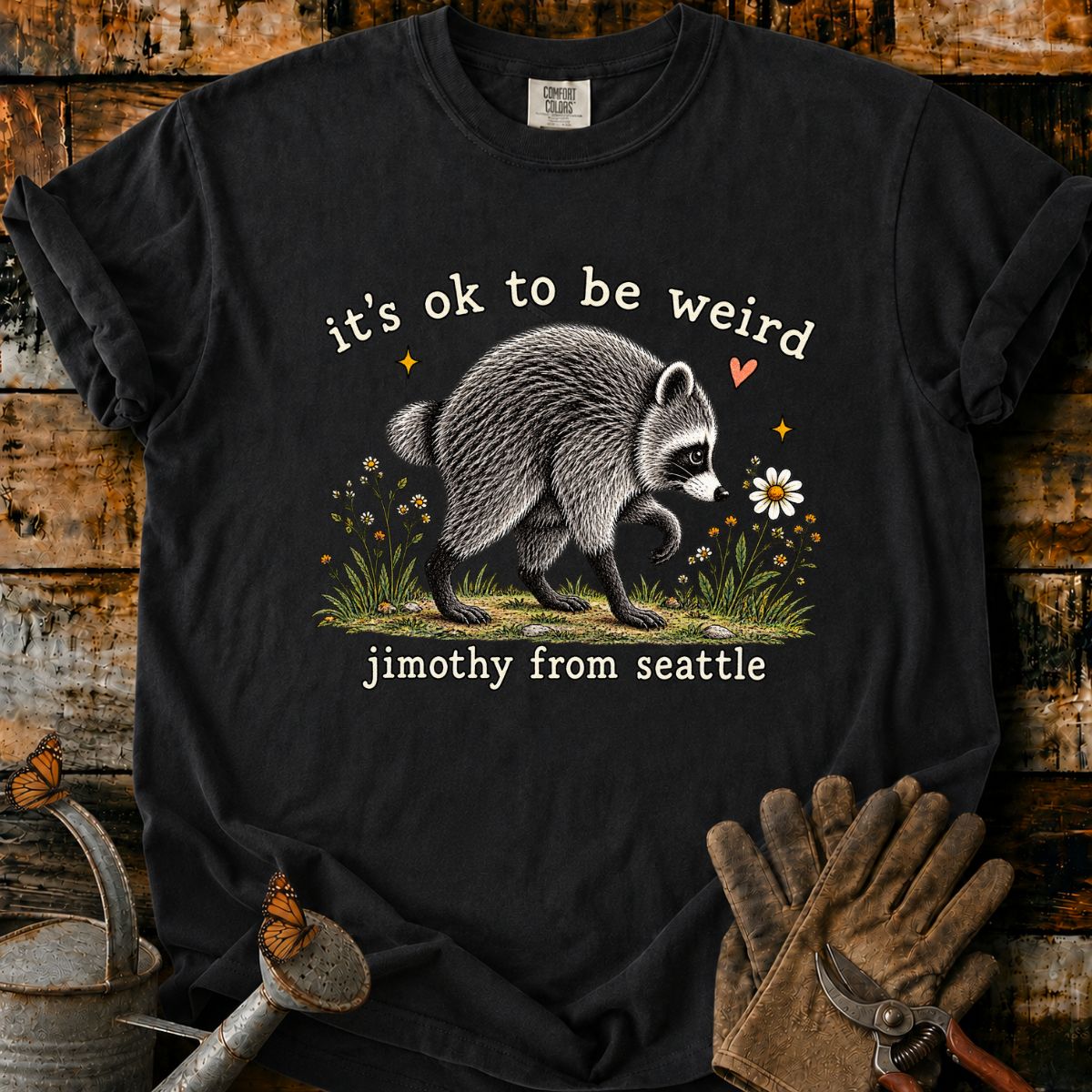 Whimsical Raccoon Wildflower T-Shirt